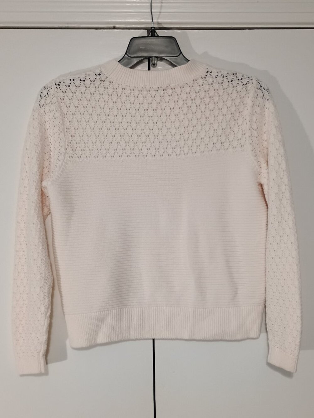 LOFT Women’s Large Ivory Pointelle Open Knit Crew Neck Sweater - Picture 3 of 8